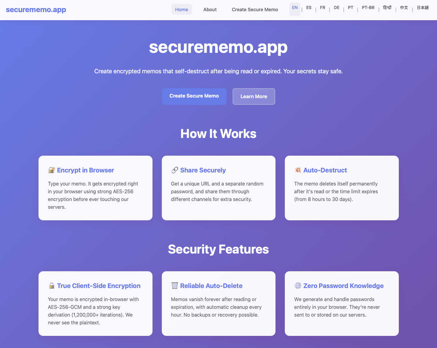 securememo.app interface and professional features