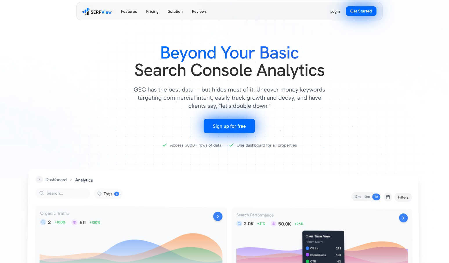SERPView interface and professional features