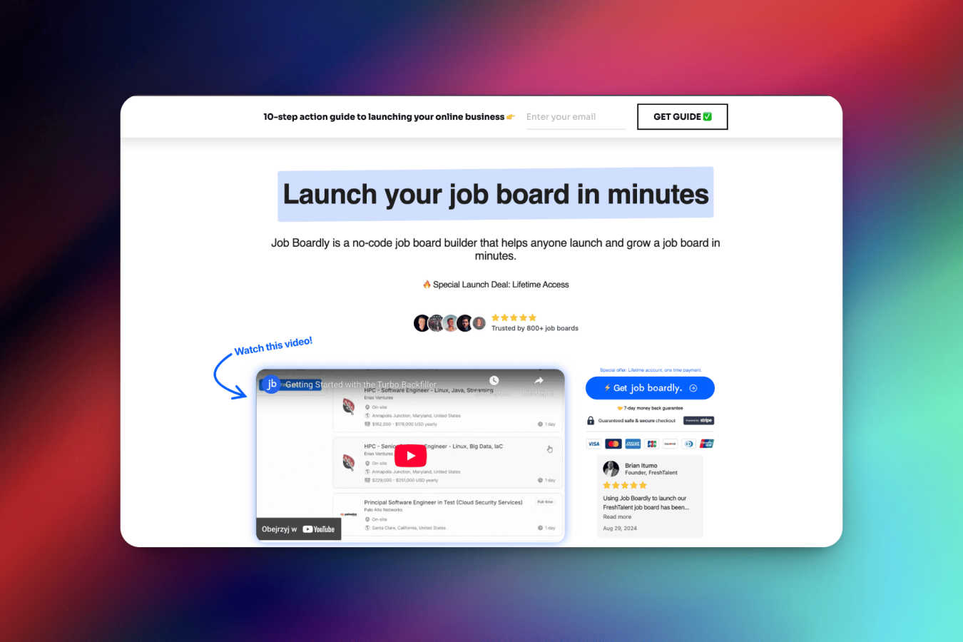 Job Boardly interface and professional features