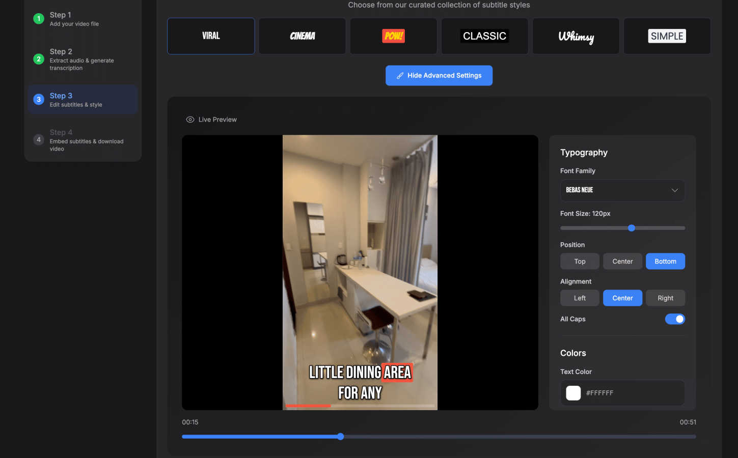 SubtitlesFast interface and professional features