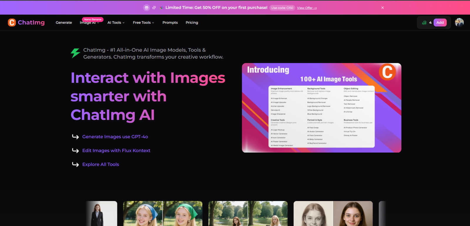 ChatIMG.io interface and professional features