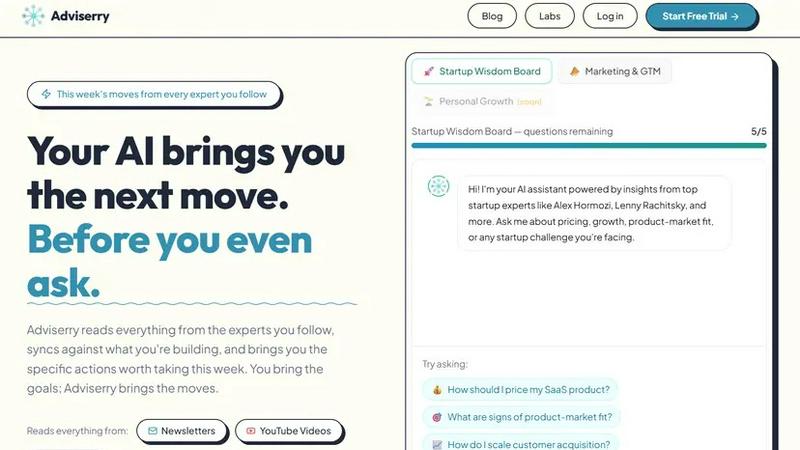 Adviserry application interface and features