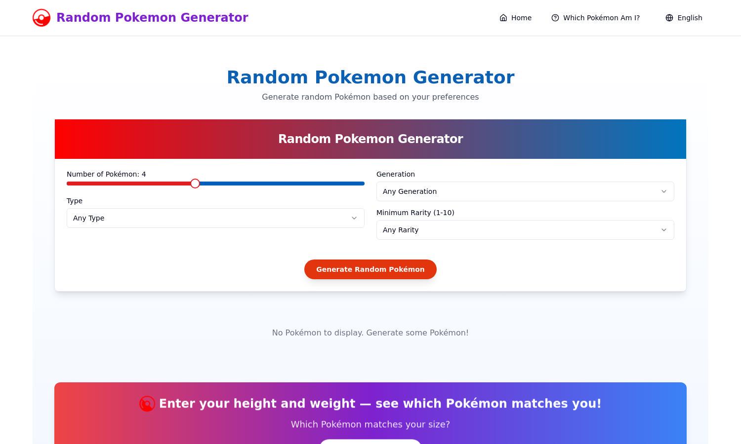 Random Pokémon Generator Website