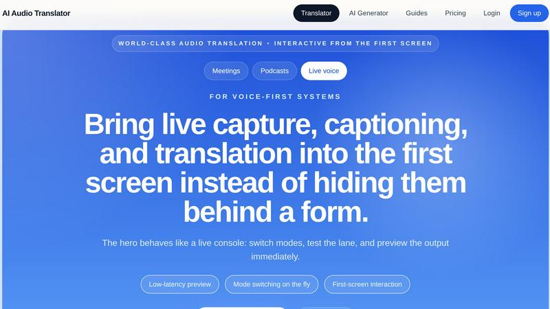 AI Audio Translator application interface and features