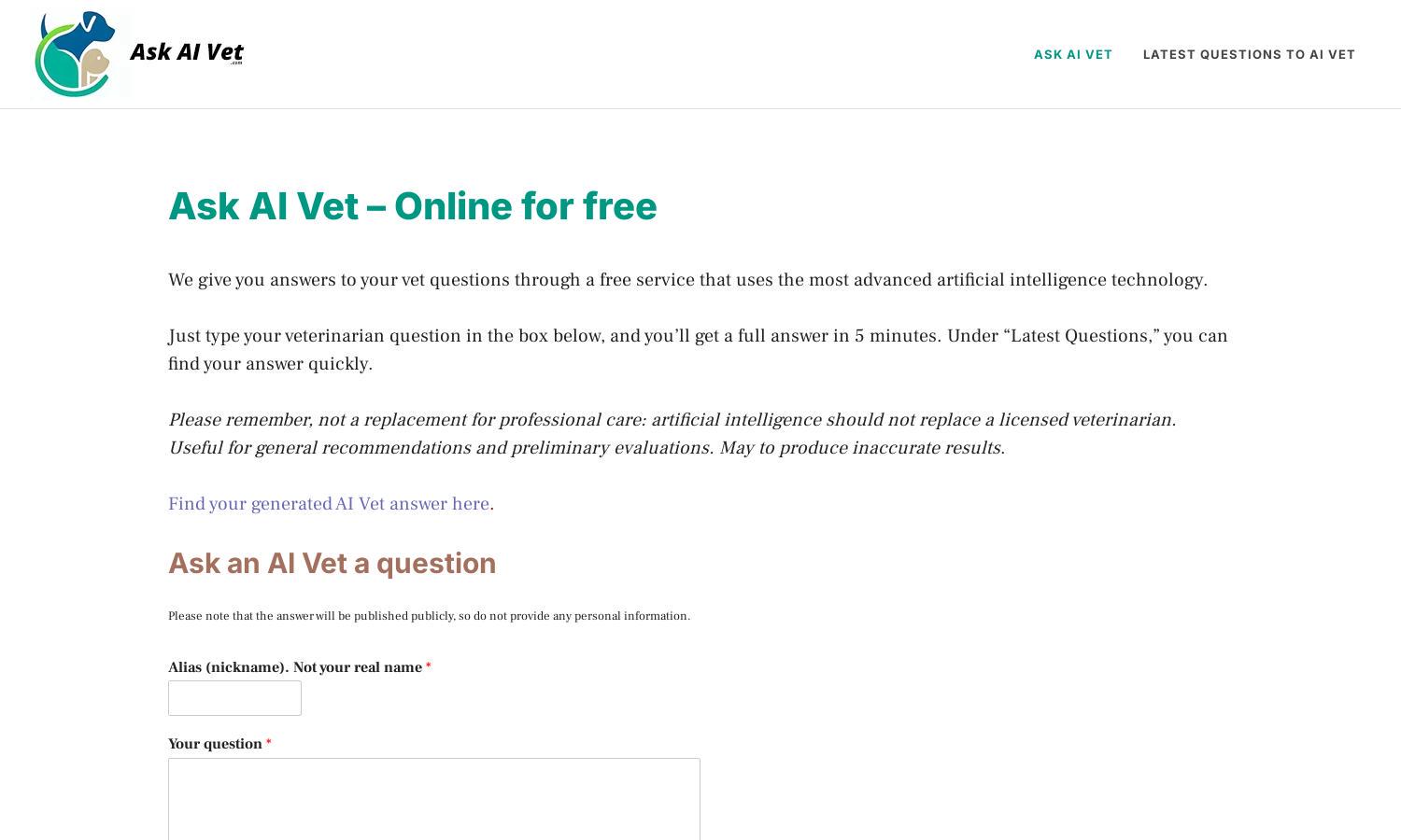 Ask an AI Vet Website