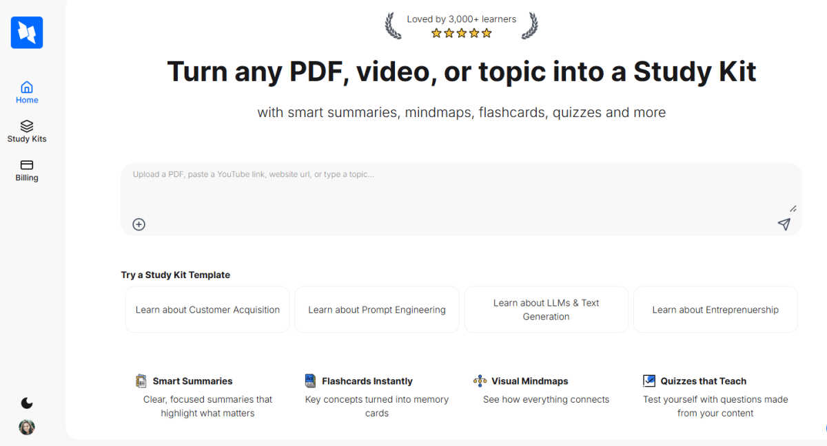 StudyPal interface and professional features