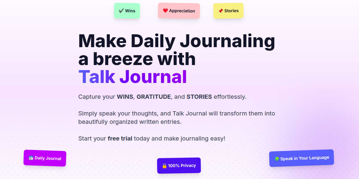 Talk Journal interface and professional features