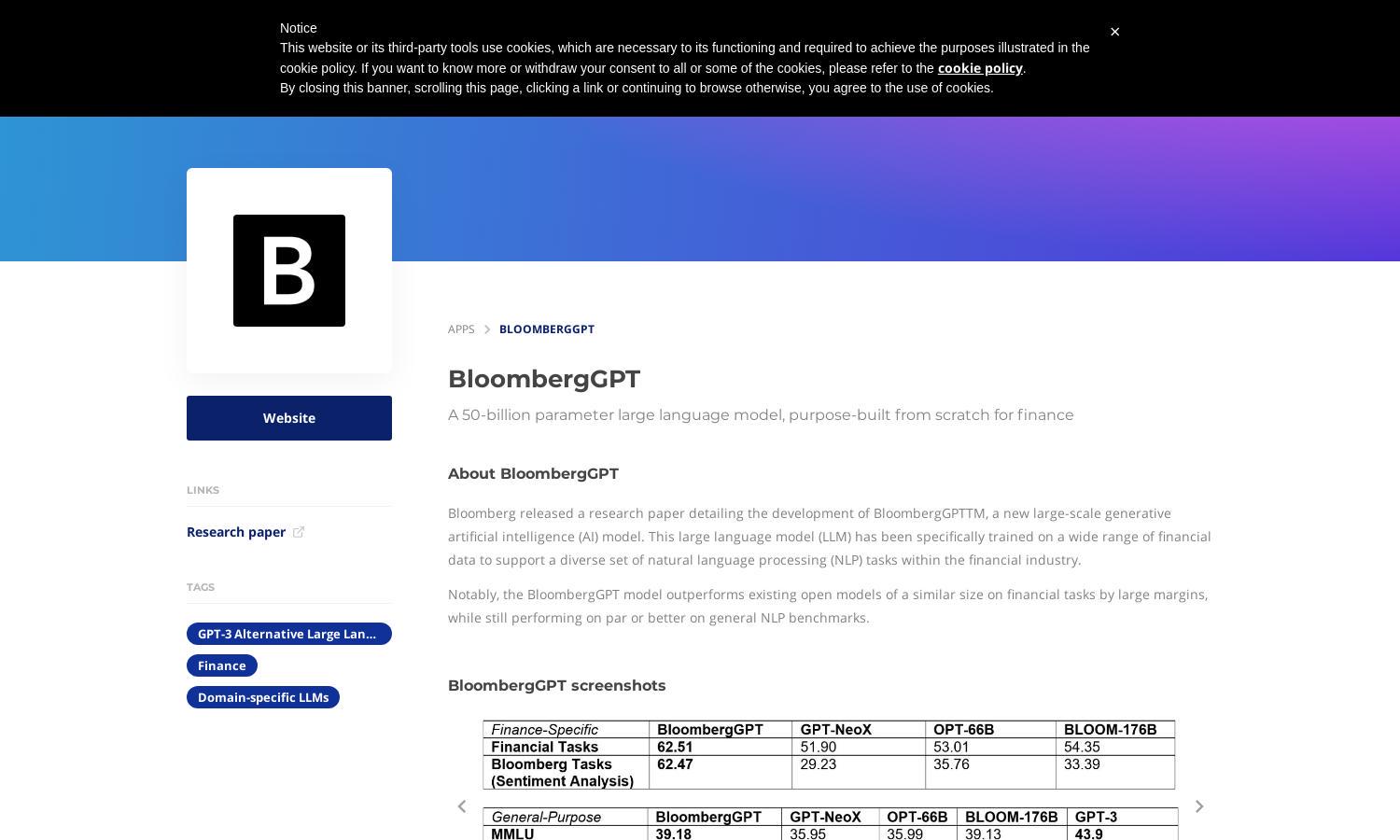 BloombergGPT Website