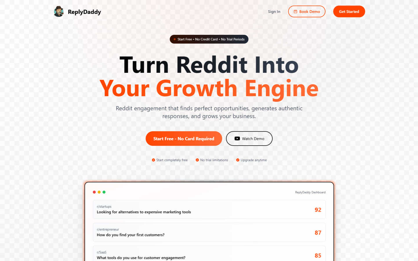 ReplyDaddy interface and professional features