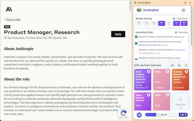 HuntingPad interface and professional features