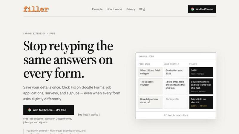 Filler application interface and features