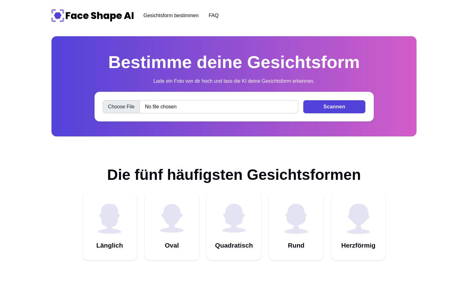 Gesichtsform bestimmen mit KI Website