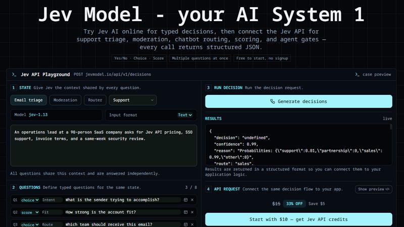 JevModel application interface and features