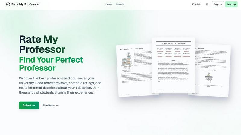 Find My professor application interface and features