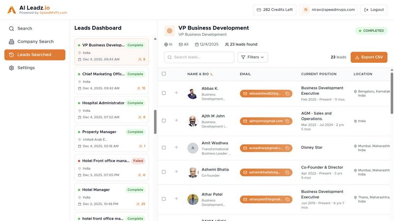 AILeadz application interface and features